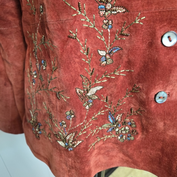Vintage Eric Gaskins- Jolie Suede Blazer Brick Red. Embroidered and beaded SzM - Picture 2 of 7
